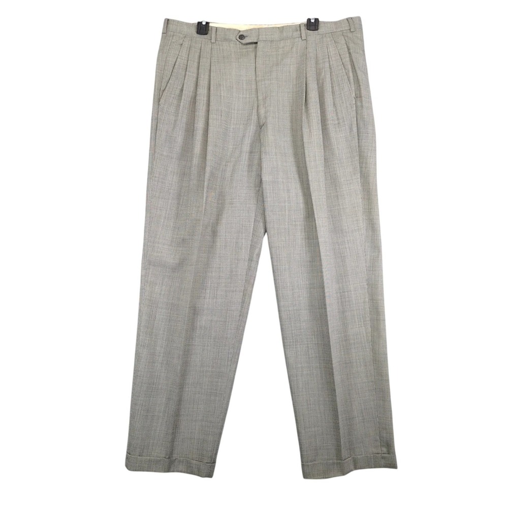 Vintage Roberto Villini Gray Micro Check Dress Pants Mens 38x31 Made Italy Pleat